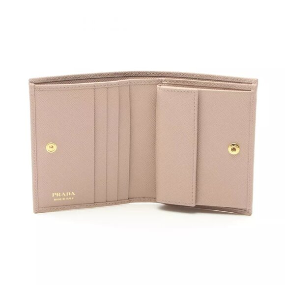 PRADA SAFFIANO TRIANG Bi-fold wallet 1MV204QHHF0236 leather Beige NEW Women - Picture 4 of 5